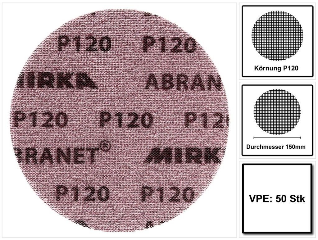 Brusné kotouče Mirka ABRANET Grip 150 mm P120 50 ks ( Obrázek produktu 