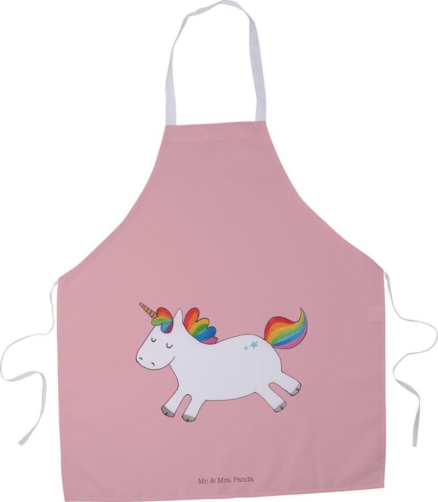 Mr. & Mrs. Panda Schürze Einhorn Happy - Rot Pastell - Geschenk, Fröhlich, Küchenzubehör, Einhörner, Kochschürze, Freude, Unicorn, Grillschü...