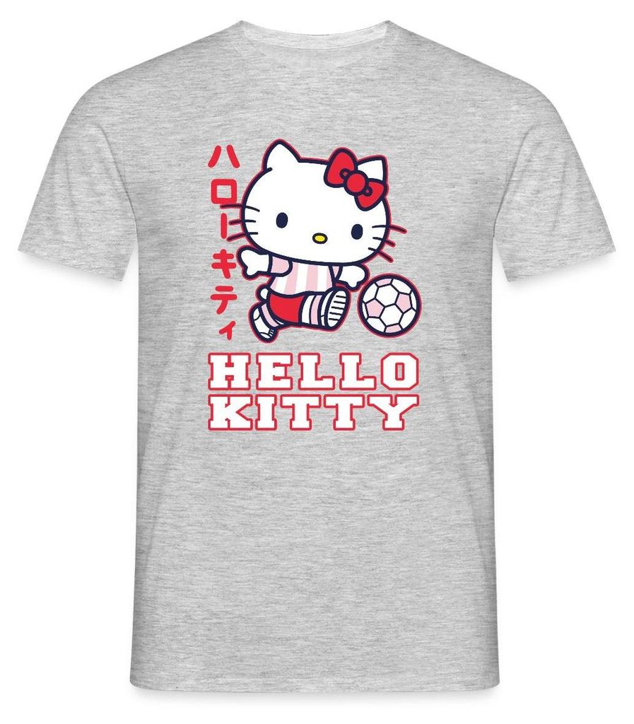 Spreadshirt Hello Kitty Spielt Fussball Sport Männer T-Shirt, 4XL, Grau meliert
