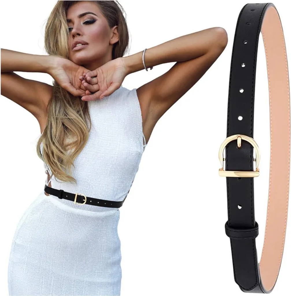 Cintura Nera Donna Elegante Fibbia Oro - Accessorio Pelle Vera 110cm