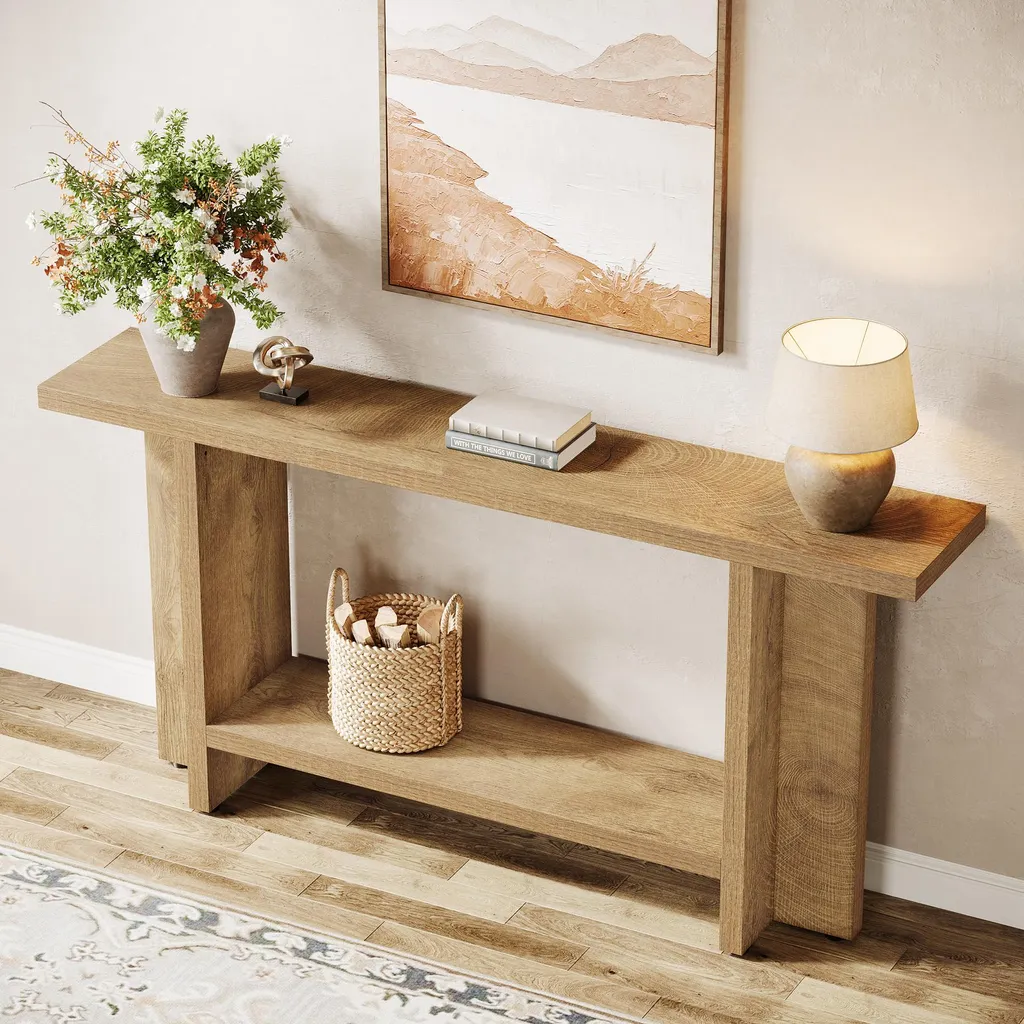 Table Console de 150 cm avec Étagère Robuste pour Derrière le Canapé