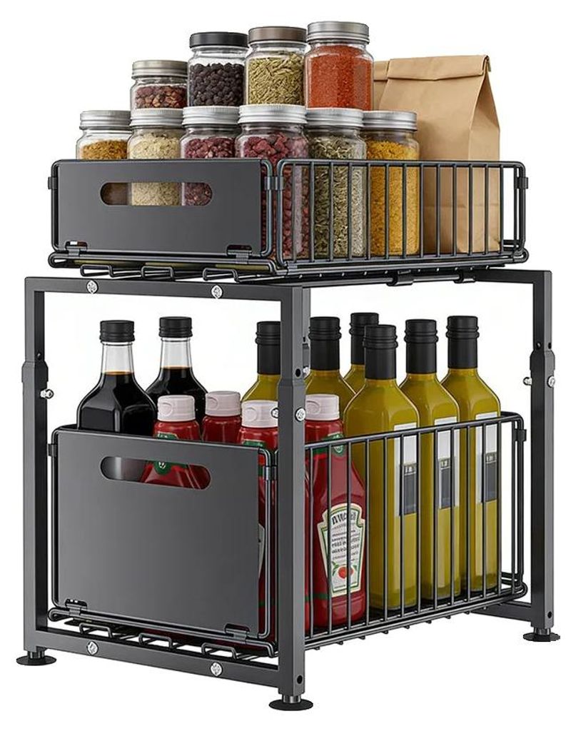 Unter-Sink-Organizer, höhenverstellbar, multifunktional, Schwarz