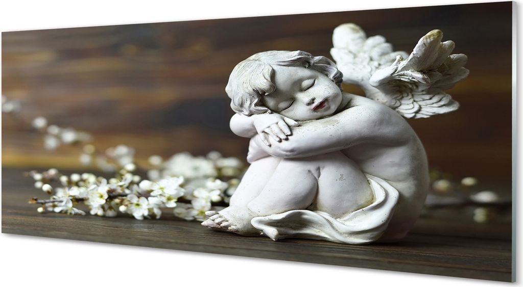 Glasbilder 125x50 Wandkunst Schlafenengel Blumen