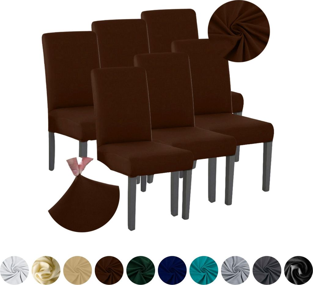 MEBLE ODNOWA, Stuhlhusse, Stuhlbezug, Standardgröße, Glat, Braun, 6er, elastisch, Stuhlbezüge, Stuhlhussen, maschinenwaschbar, stretch hülle, m...