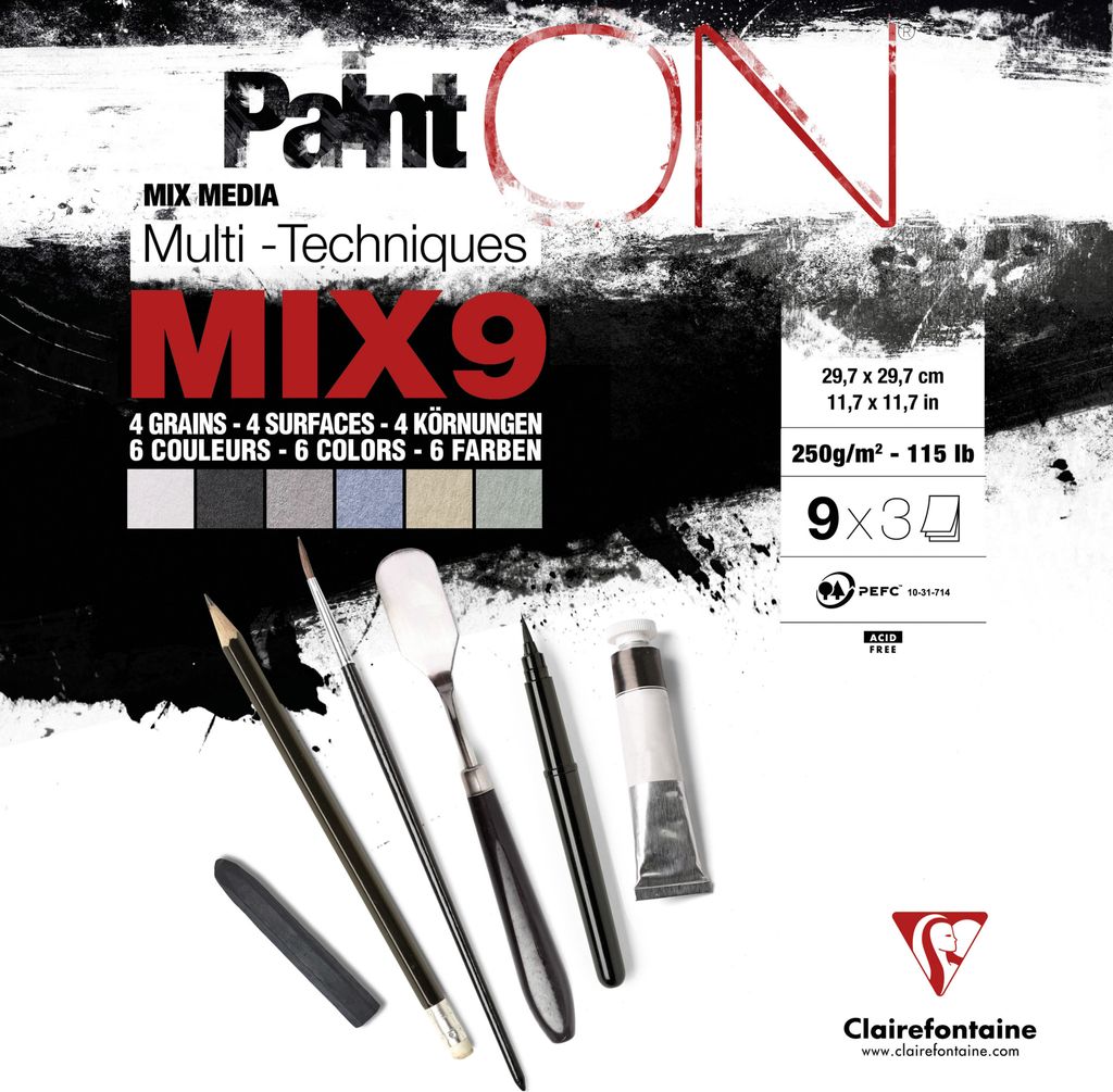 Clairefontaine 2x Block geleimt, 27 Blatt (9x3) 29,7x29,7cm sortiert 960077C