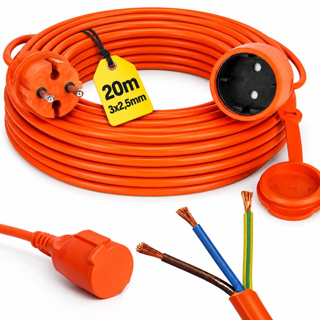 Verlengkabel van 20 meter met Aarding, Dik en Stevig 3X2,5, Productafbeelding 
