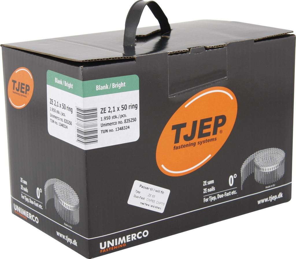 Coilnägel ZE 2,1x50mm Ring blank 0° Tjep ZE65 ZE75 Coilnagler Paslode Duo Fast CPN65 1,95M
