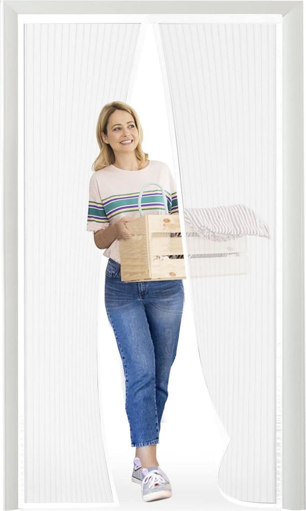 Fliegengitter Hochwertige Qualität Weiß Magnet Insektenschutz 120 x 215 cm Einfache Montage Ohne Bohren