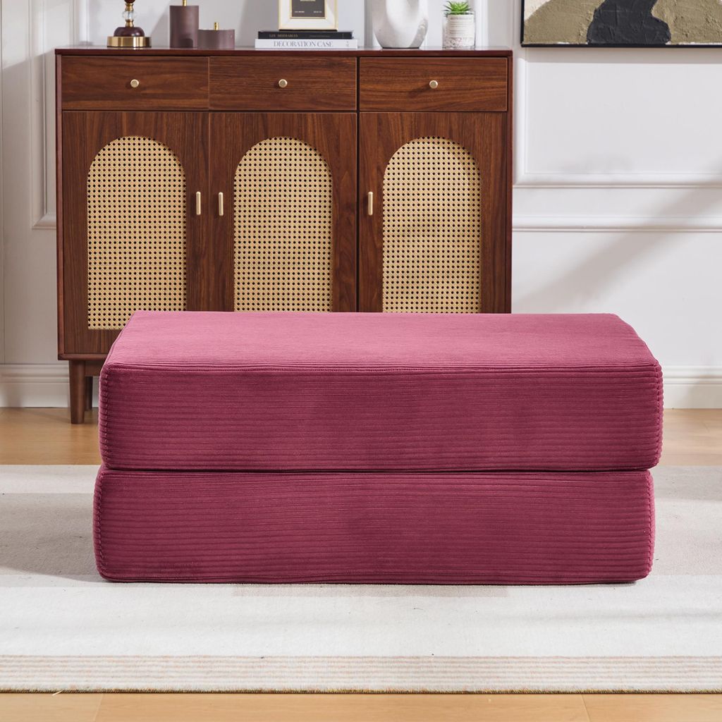 MODFU Fußhocker Sitzhocker mit 2 dicke Schaumstoffblöcke,Polstermöbel für Schlafsofa,Relaxsessel,samt,Rotwein