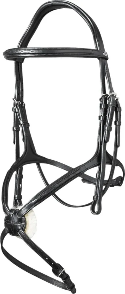 Bridon cuir noir Oslo Trust Equestrian muserolle croisée et argent