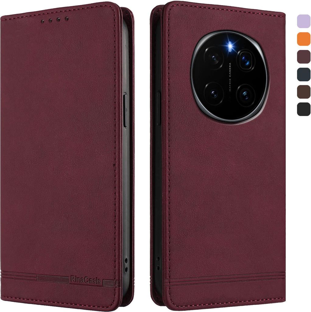 Hülle für Honor Magic7 Pro, Retro Kunstleder Ständer Klapphülle mit Kartenfächer und Magnetische Rot