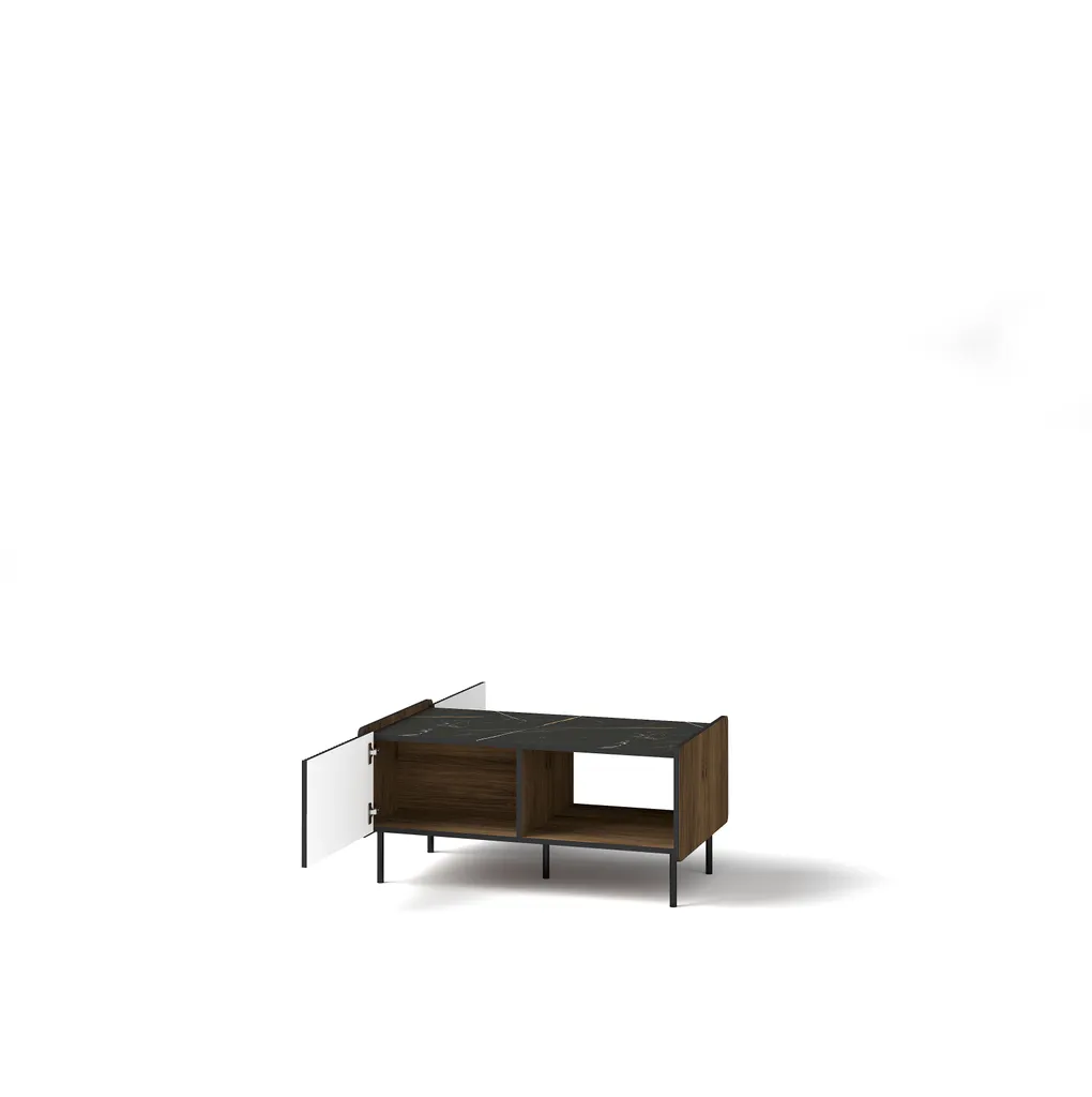 Table Basse Robuste PERETO 11 Noyer et Noir Mat pour Salon Moderne