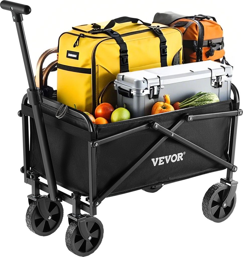 VEVOR Trolley 61x38x46 cm, Strandwagen, Faltbarer Transporter mit verstellbarem Griff, Tragbarer Camper für Strand, Lebensmittelgeschäft, Garten