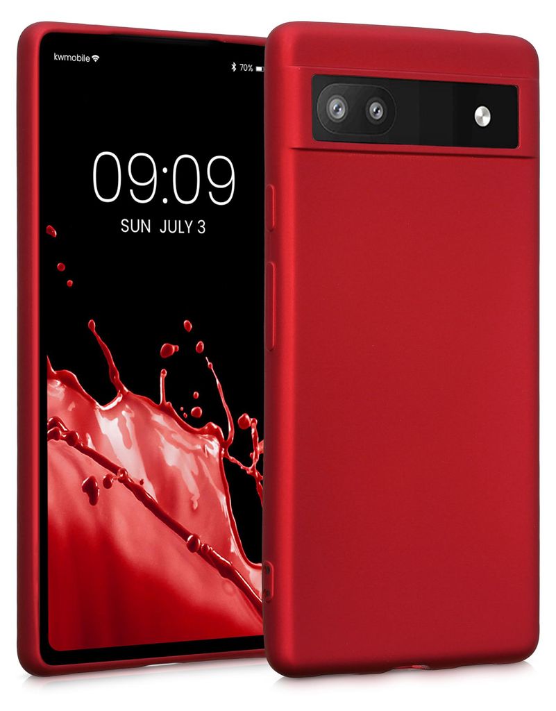 kwmobile Handyhülle für Google Pixel 6a Hülle - Silikon Case metallisch schimmernd - Schutzhülle Cover - Metallic Dunkelrot