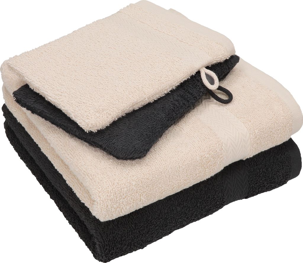 Betz 4 tlg. Handtuch Set HAPPY Pack 100% Baumwolle 2 Handtücher 2 Waschhandschuhe farbe - graphit grau - sand