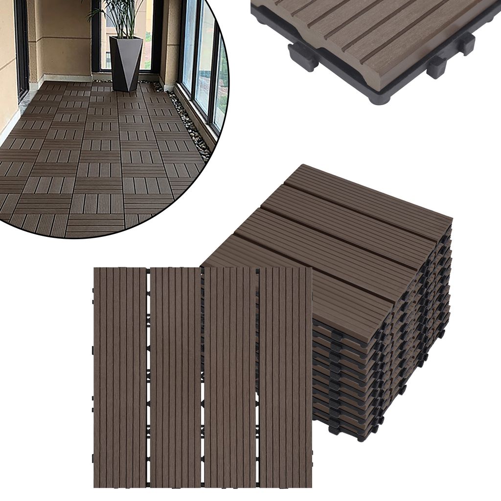 XMTECH 22 Stück WPC Klickfliese Terrassenfliesen 30x30cm Produktbild 
