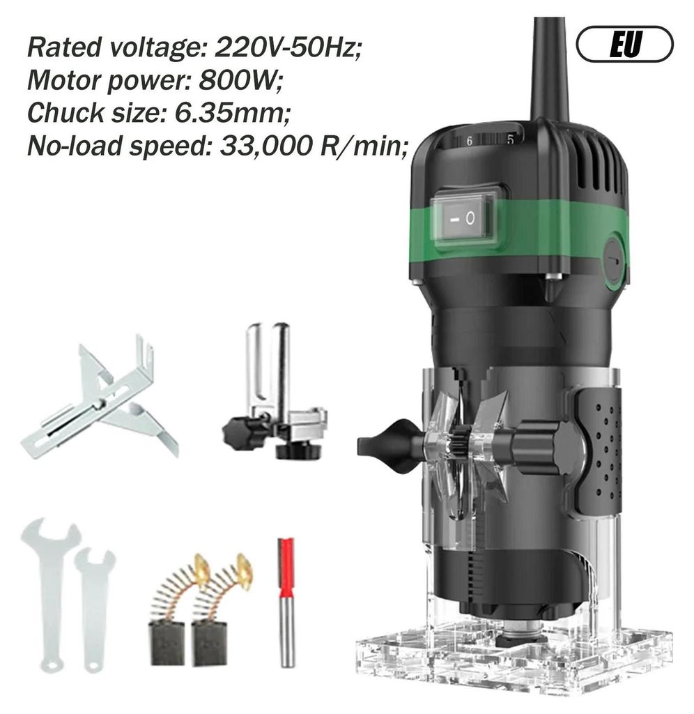 Holzfräse - Elektrische Kantenfräse/Trimmer - Drehzahl 33.000 U/min - Fräsen, Schneiden & Gravieren - Set - Rot