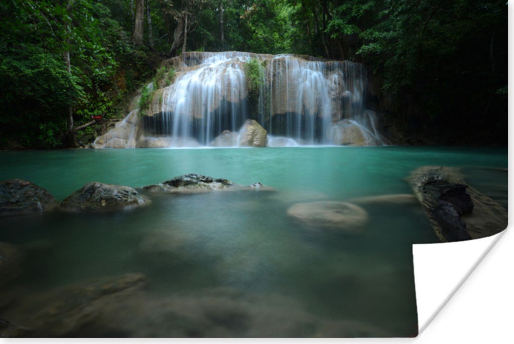 MuchoWow Poster Ein Wasserfall im Erawan-Nationalpark, Thailand 90x60 cm - Schlafzimmer
