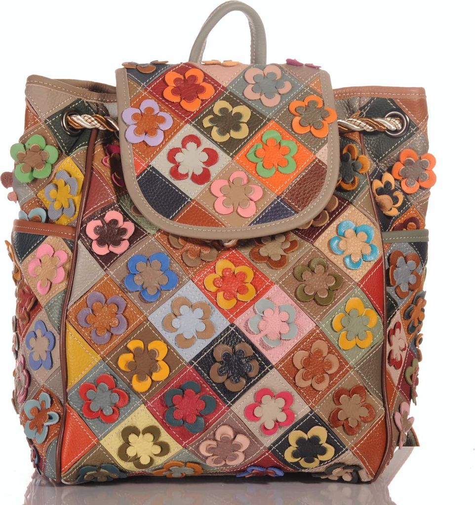 Handgefertigter Pachwork Design Echtleder Cyty Back Rucksack 30665