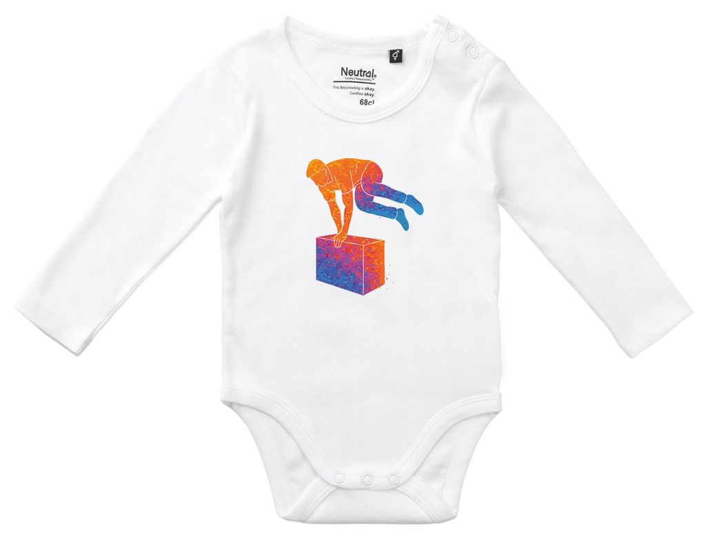 Huuraa Baby Body Parkour Freerunning bunte Silhouette 62 White Baumwolle Fairtrade Langarmbody Geschenkidee