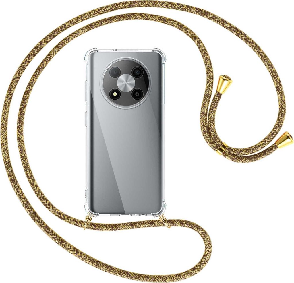 Handykette Backcover-Schutzhülle mit Band (Metall goldfarben) für ZTE Blade A73 5G (6.52'') - braun+beige