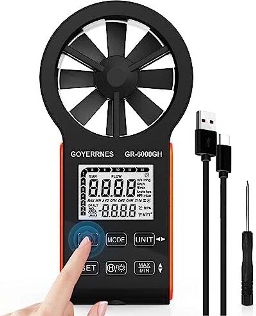 Handheld Windmesser Digitaler Anemometer,GR-6000GH Air Flow geschwindigkeits Windgeschwindigkeits CFM Messgerät Messung der Luftgeschwindigkeit