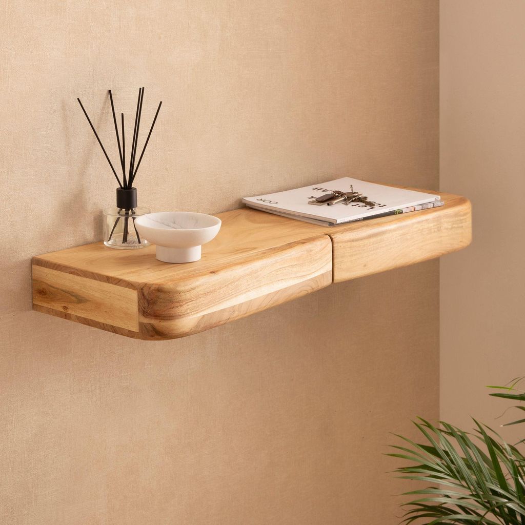 Étagère murale FineBuy en bois d'acacia massif 80 cm avec Image du produit 