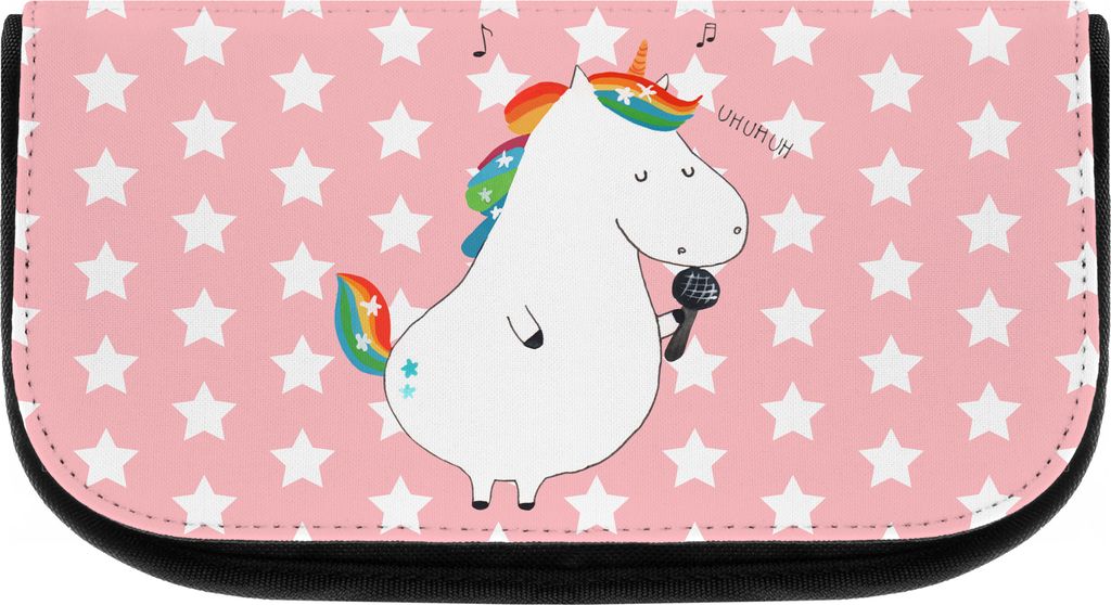 Mr. & Mrs. Panda Kulturbeutel Einhorn Sänger - Rot Pastell - Geschenk, Geburtstag, kosmetiktäschchen, Organizer, Fest, Unicorn, Kosmetiktasche, M...