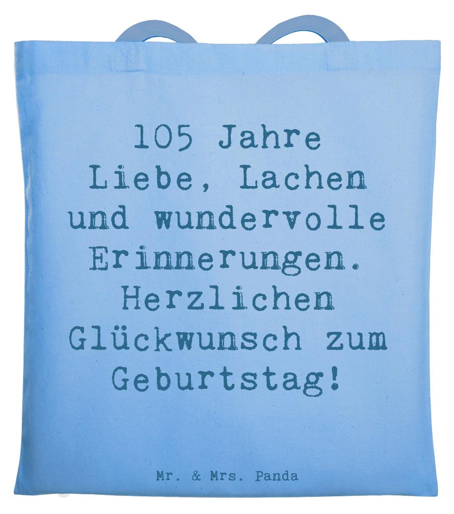 Mr. & Mrs. Panda Tote Bag Spruch 105. Geburtstag - Sky Blue - Geschenk, einzigartige Designs, Geschichten, Jubiläum, Alter, Uni Tasche, Jutebeutel...