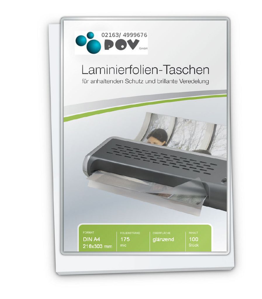 Laminierfolien A4 (216 x 303 mm), 2 x 175 mic, glänzend