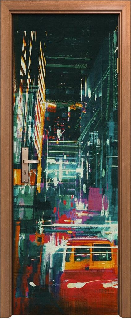 Türposter 70x200 cm Türaufkleber Türtapete Türfolie Klebefolie Stadtstraße bei Nacht bunten Lichtern