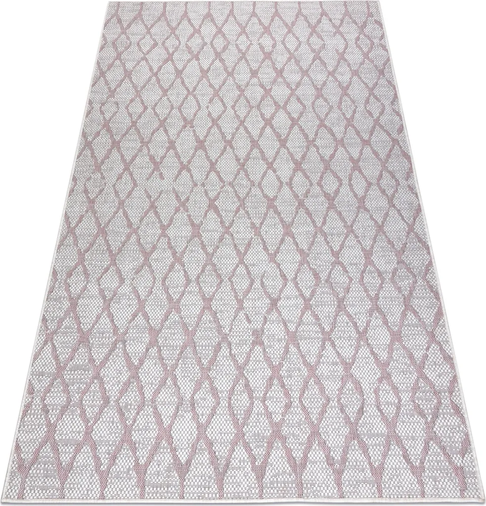 Tapis de couloir tissé à plat motif Trellis rose et écru 80x150 cm