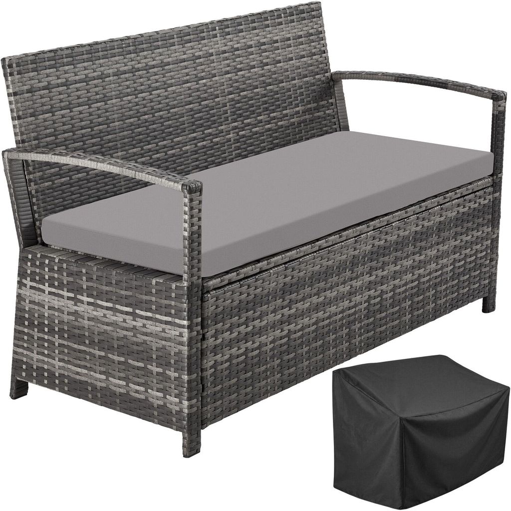 tectake® Rattan-Gartenbank 2-Sitzer, wetterfest, 250 kg Produktbild 