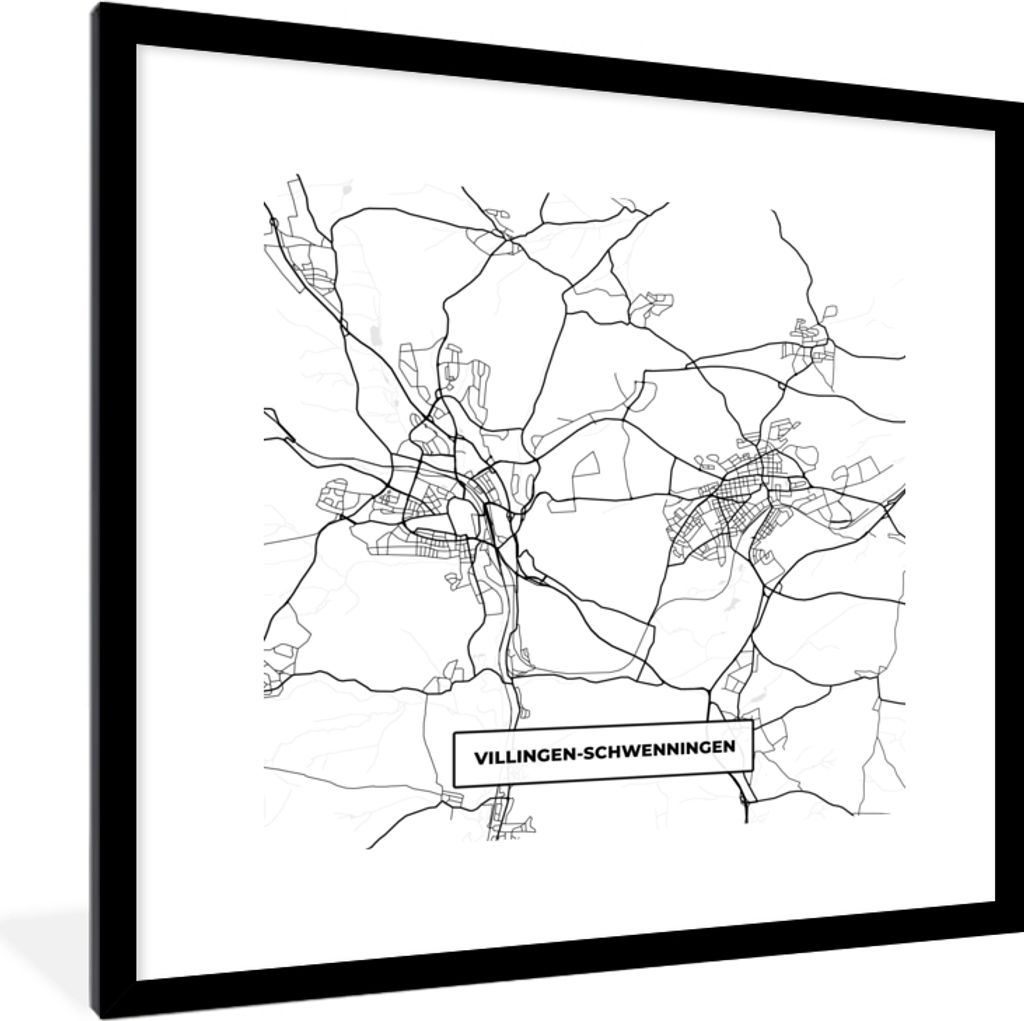 MuchoWow Gerahmtes Poster Stadtplan - Karte - Villingen-Schwenningen 40x40 cm - Poster mit Schwarzem Bilderrahmen Wandposter Rahmen Foto Bilder -...