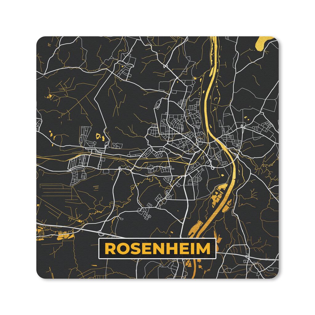 MuchoWow Mauspad Mousepad Schwarz und Gold - Stadtplan - Rosenheim - Deutschland - Karte 30x30 cm - Mousepads - Maus Mat - Pad - Mausunterlage - ...
