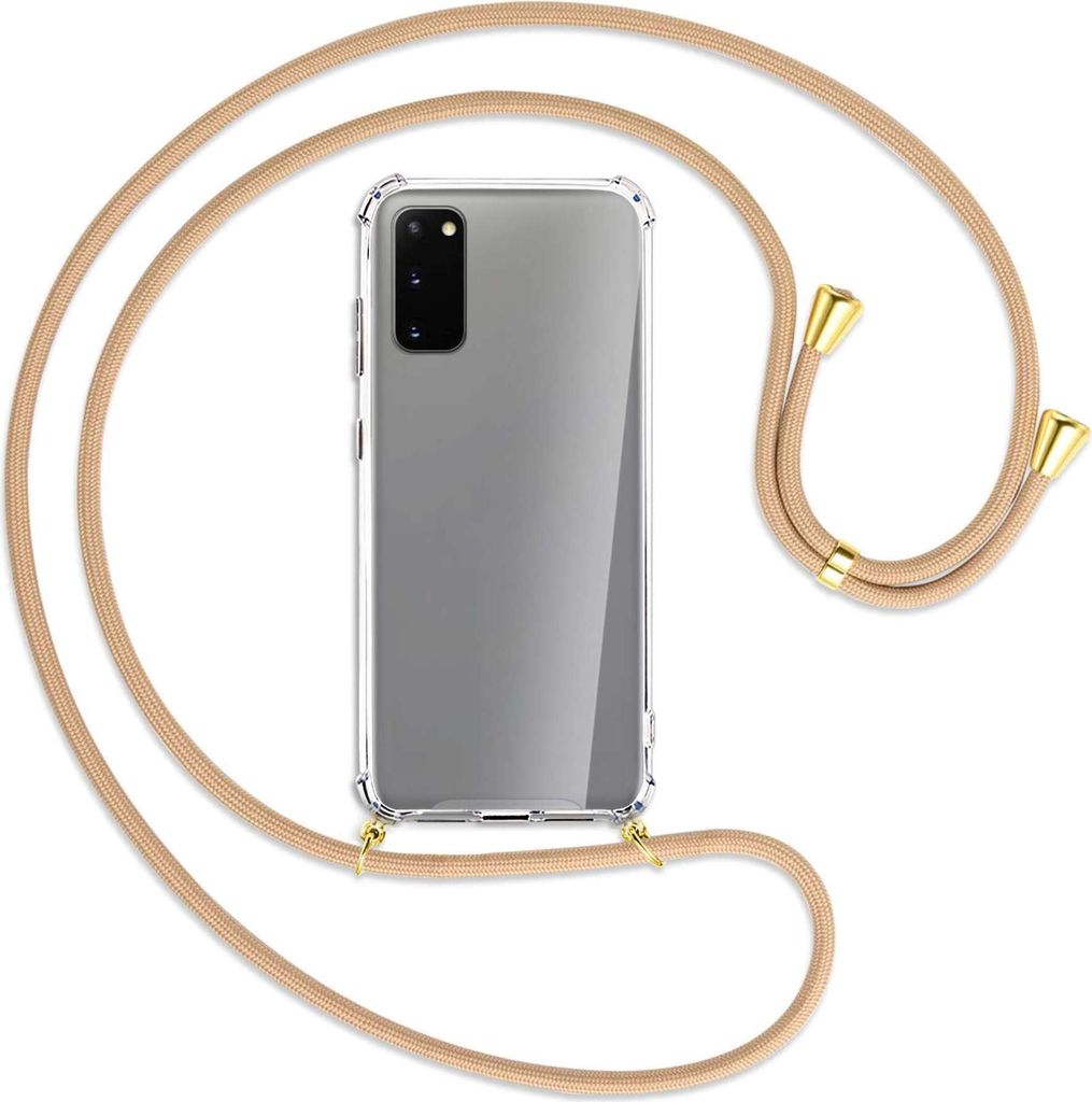 Handykette Backcover-Schutzhülle mit Band (Metall goldfarben) für Samsung Galaxy S20 (G980) - beige