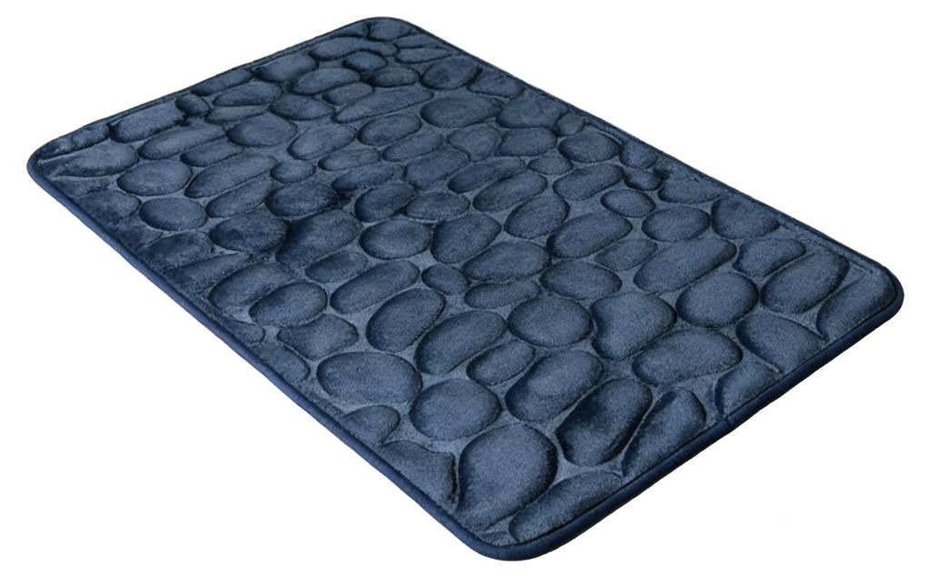 Badematte aus Memory-Schaum mit rutschfester PVC-Rückseite, superweicher, saugfähiger Badeteppich aus Memory-Schaum mit 3D-geprägtem Kieselstein...