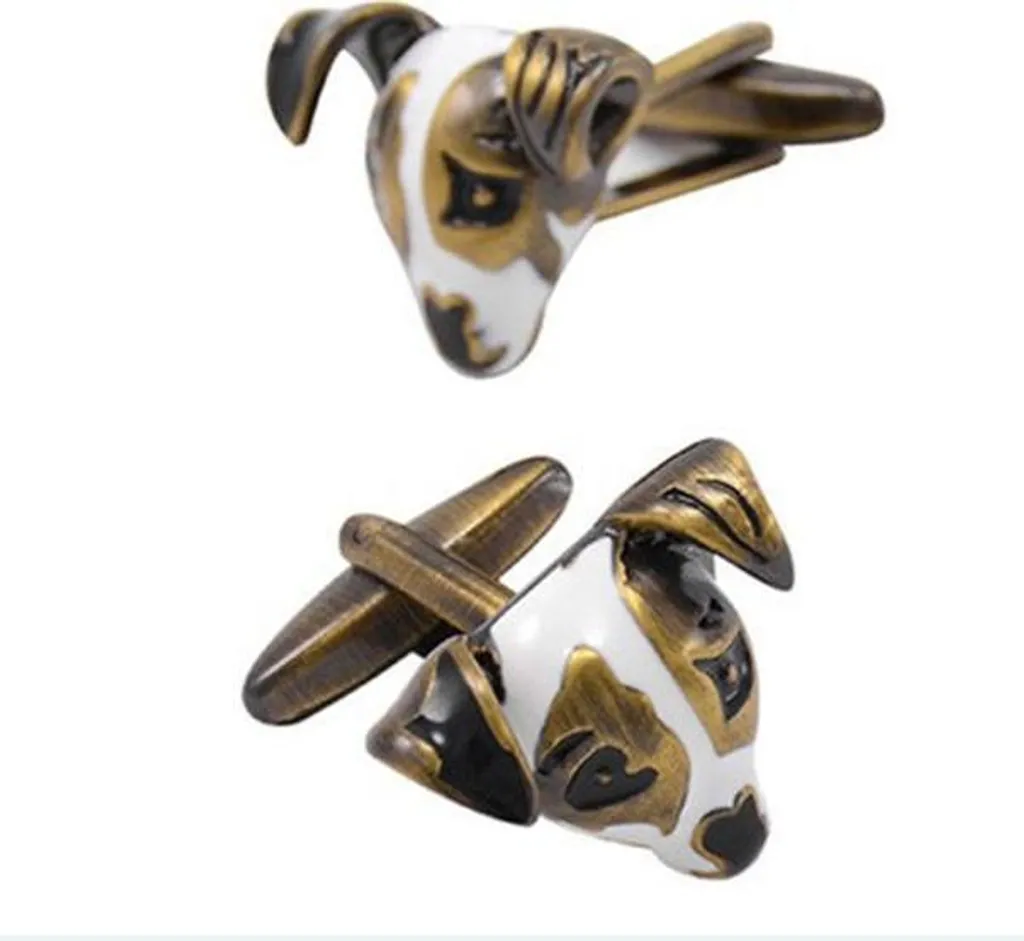 Boutons de manchette tête de chien en laiton argenté pour chemise homme