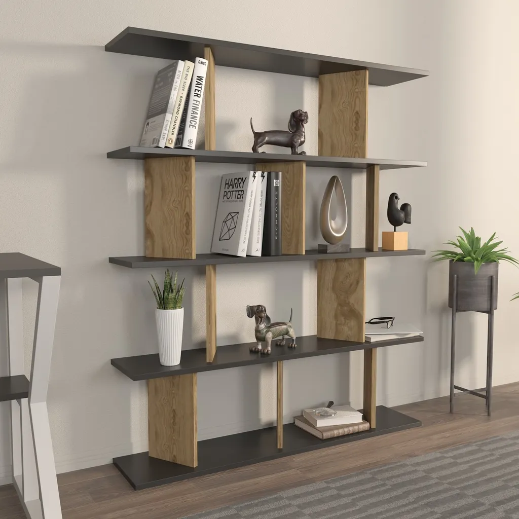 Bibliothèque de Salon Grace Noire et Chêne pour Bureau ou Chambre