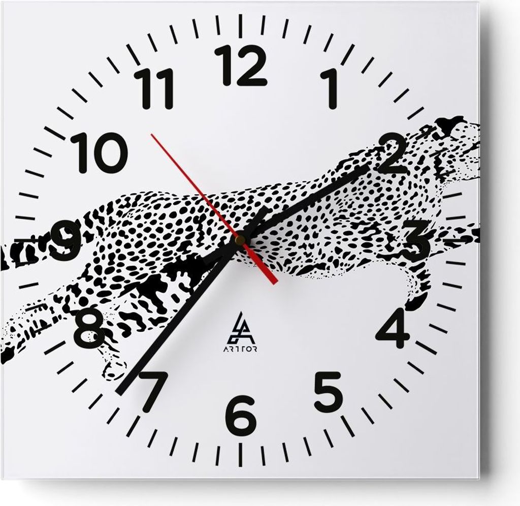 Wanduhr - Quadrat - Glasuhr - Gepard Tier Dots - 30x30cm - Schleichendes Uhrwerk - Lautlos - zum Aufhängen bereit - Dekoration Modern - Wanddekora...