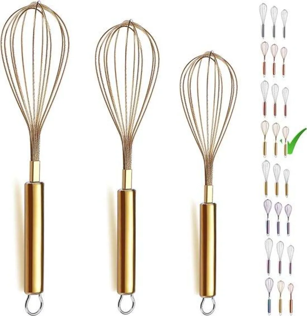 Batterie de cuisine 3 pièces acier et or pour préparations gourmandes