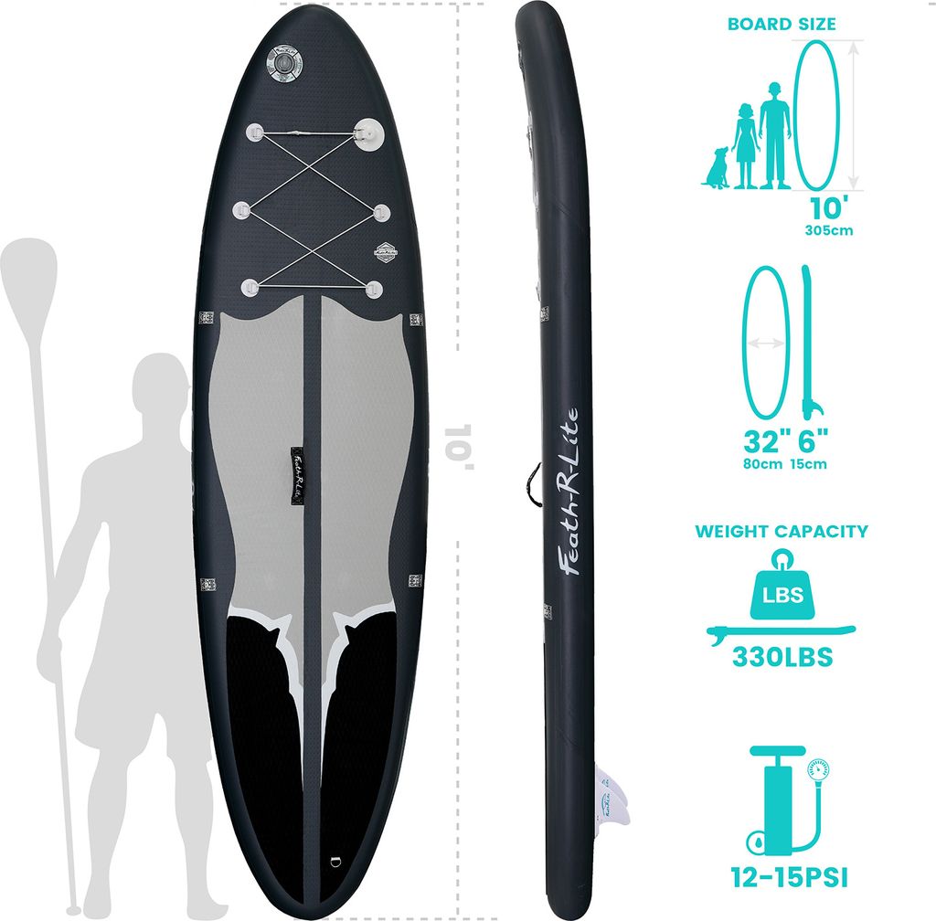 Tavola Da Paddle SUP Gonfiabile FEATH-R-LITE - 10'6" Portata 150kg | Zaino, Pagaia, Pompa Included | Per Fitness, Pesca E Tour - Foto 8
