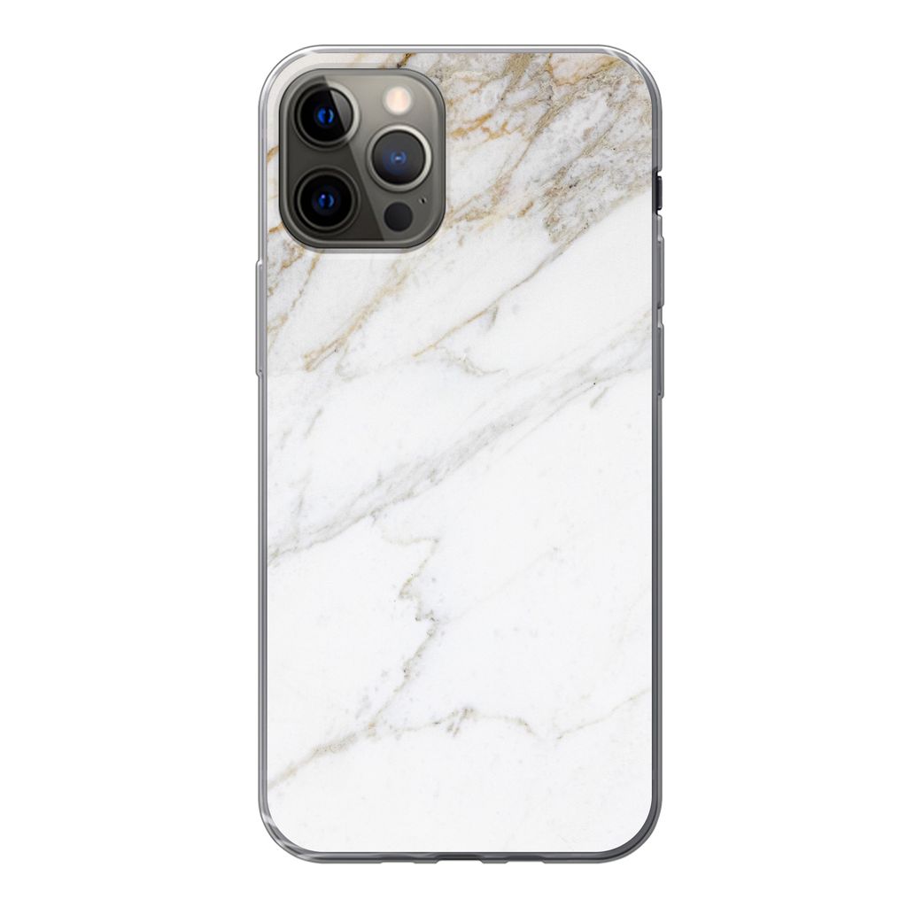 MuchoWow Handyhülle Schutzhülle Hülle für iPhone 13 Pro Marmor - Stein - Weiß - Gold - Marmoroptik - Stein - Luxus Silikon Softcase Handy H...