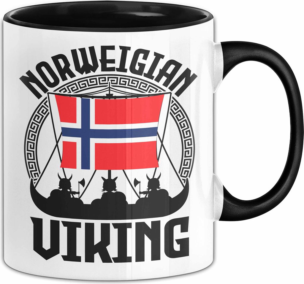 Norwegen Tasse Geschenk Skandinavien Wikinger Norwegische Flagge Geschenk Becher (Schwarz)