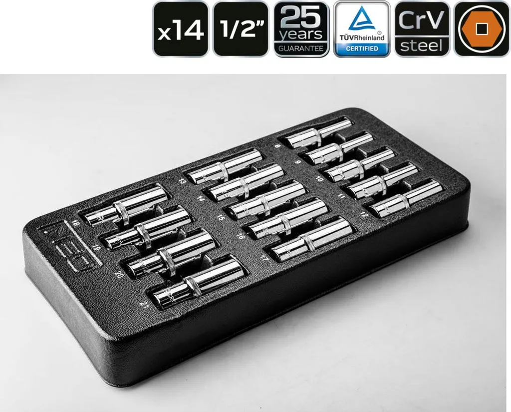 Douilles Longues 1/2 NEO TOOLS pour Accès Difficiles - Coffret 14pcs - 4