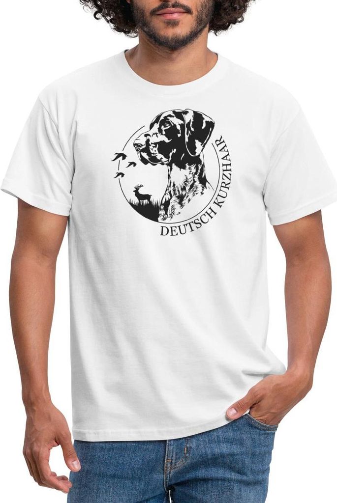 Spreadshirt Deutsch Kurzhaar Jagdhunde Portrait Hund Männer T-Shirt, XXL, Weiß