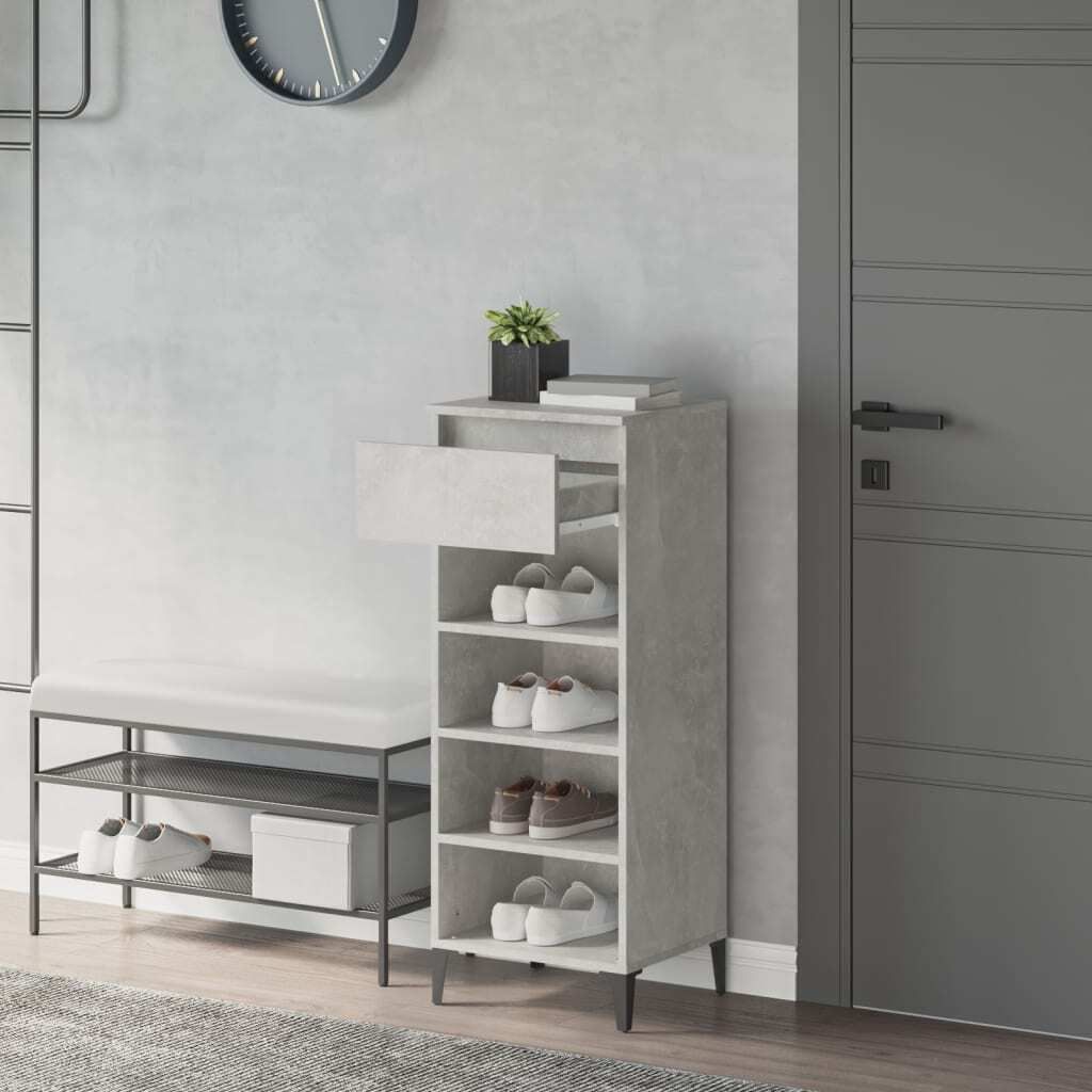 The Living Store Schuhregal Betongrau 40x36x105 cm Holzwerkstoff