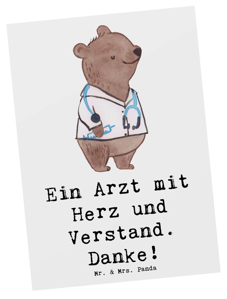 Mr. & Mrs. Panda Postkarte Arzt mit Herz - Weiß - Geschenk, Danke sagen, dankbarer Patient, Ansichtskarten, Aufmerksamkeit, Grußkarte, handgefert...