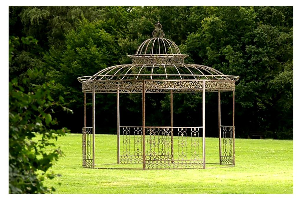 Pavillon ROMANTIK aus pulverbeschichtetem Eisen I Runder Pavillon mit eleganten Verzierungen l Bepflanzbarer Rankpavillon, Farbe: Bronze