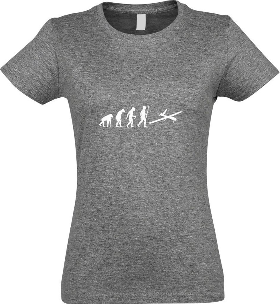 Kiwistar - T-Shirt tailliert - Damen - Graumeliert - Drohne Flugzeug Evolution - mit Motiv Bedruckt - Funshirt Design - Sport - Freizeit - Damen - L